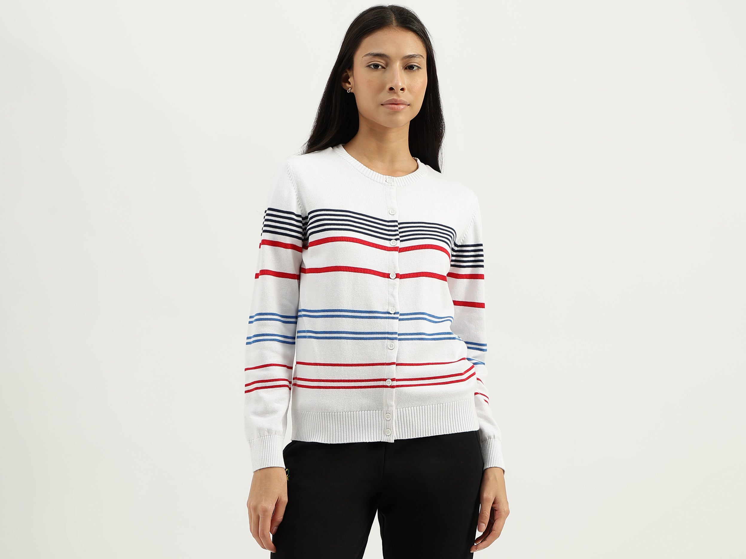 Round Neck Striped Cardigan Sweater