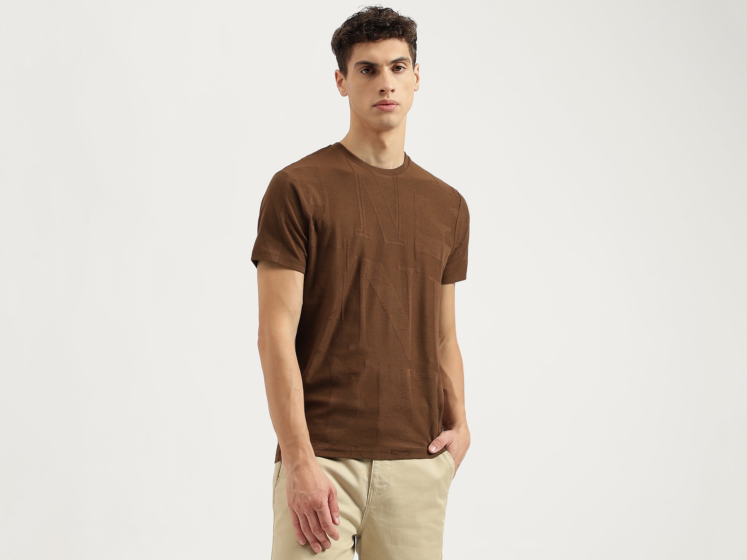 Regular Fit Round Neck Self Design Tshirt