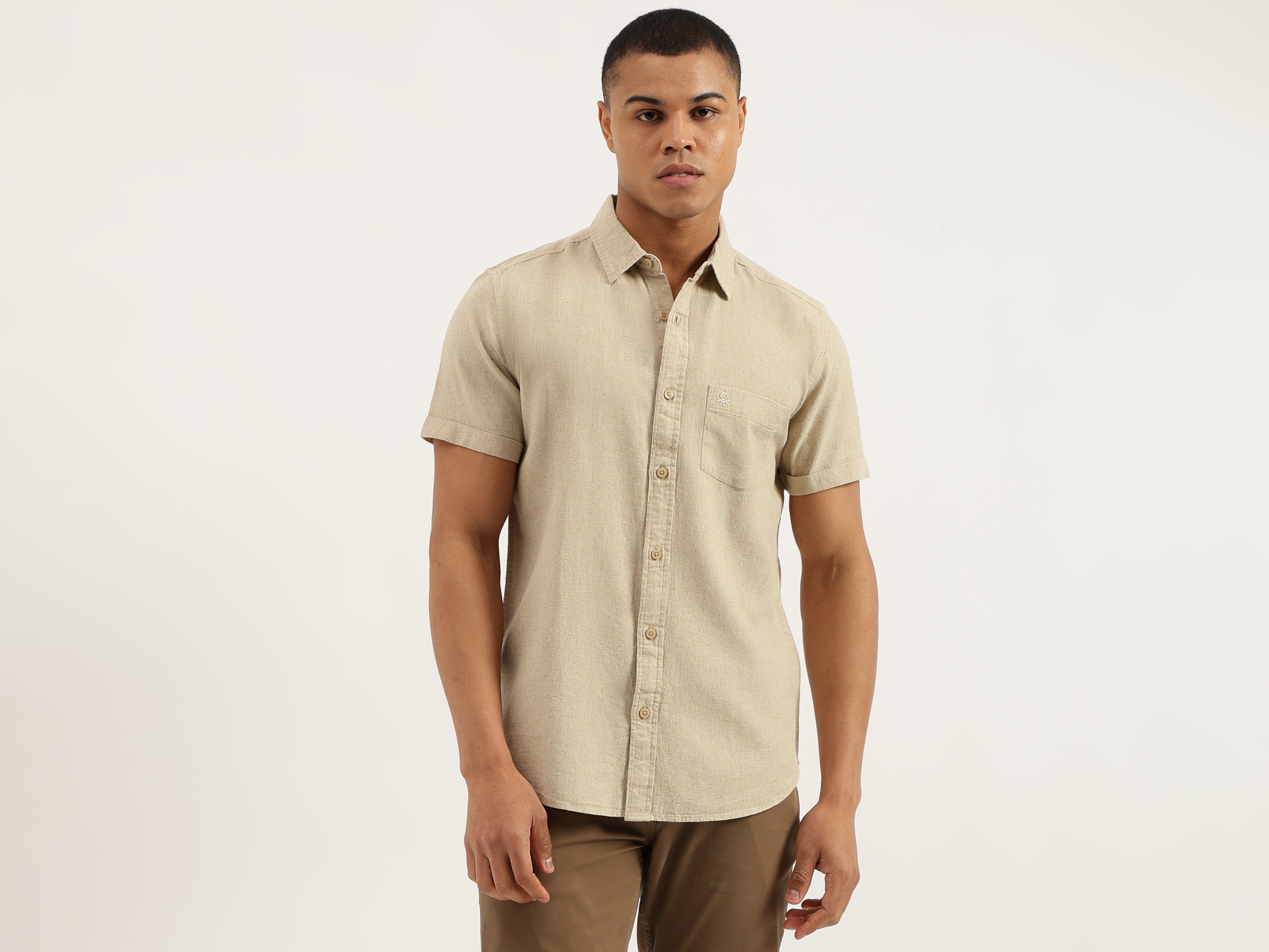 Regular Fit Spread Collar Solid Shirts - Main Image