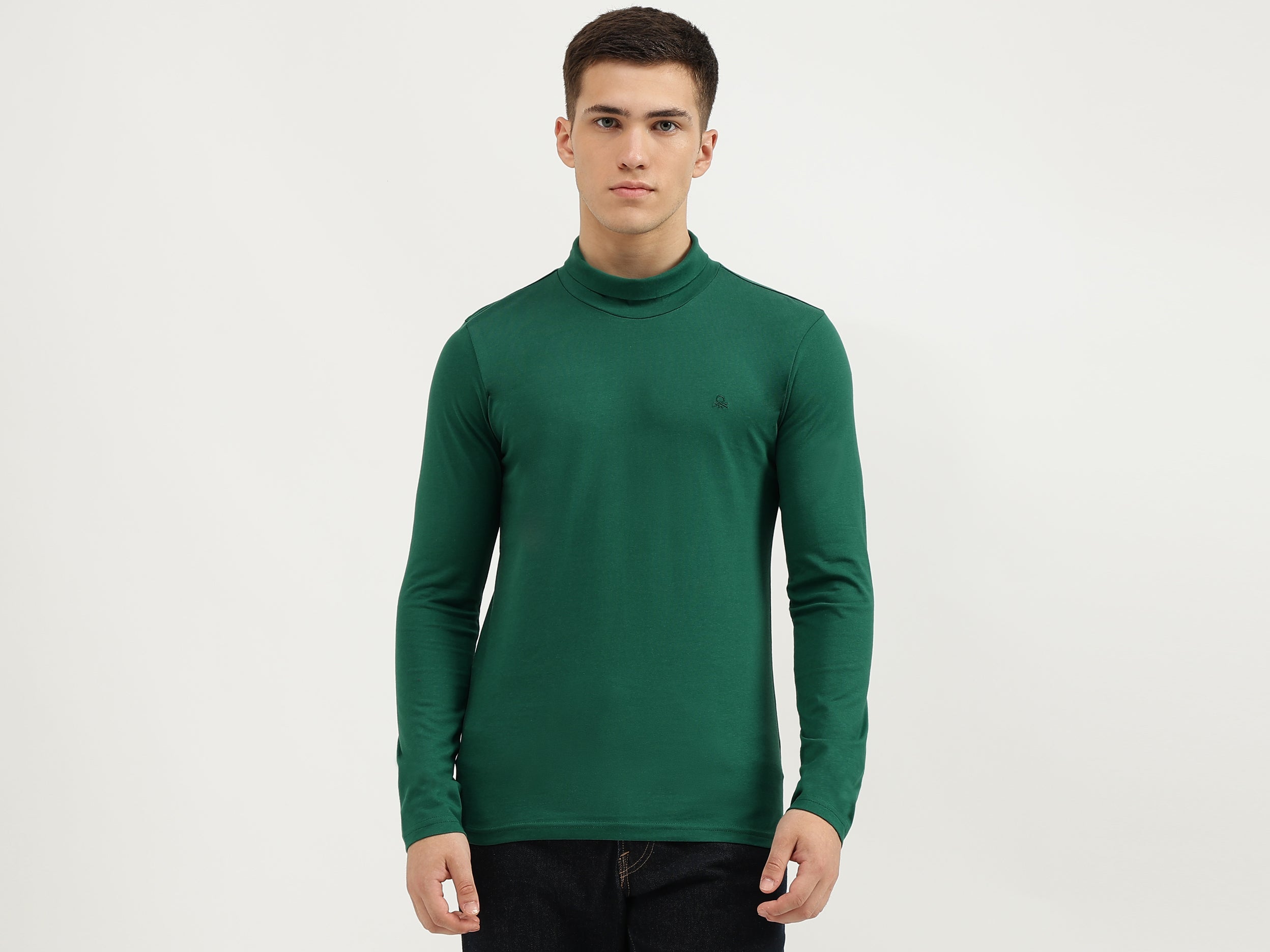 Benetton Solid High Neck Sweater Slim Fit Turtle Neck Solid T-Shirt