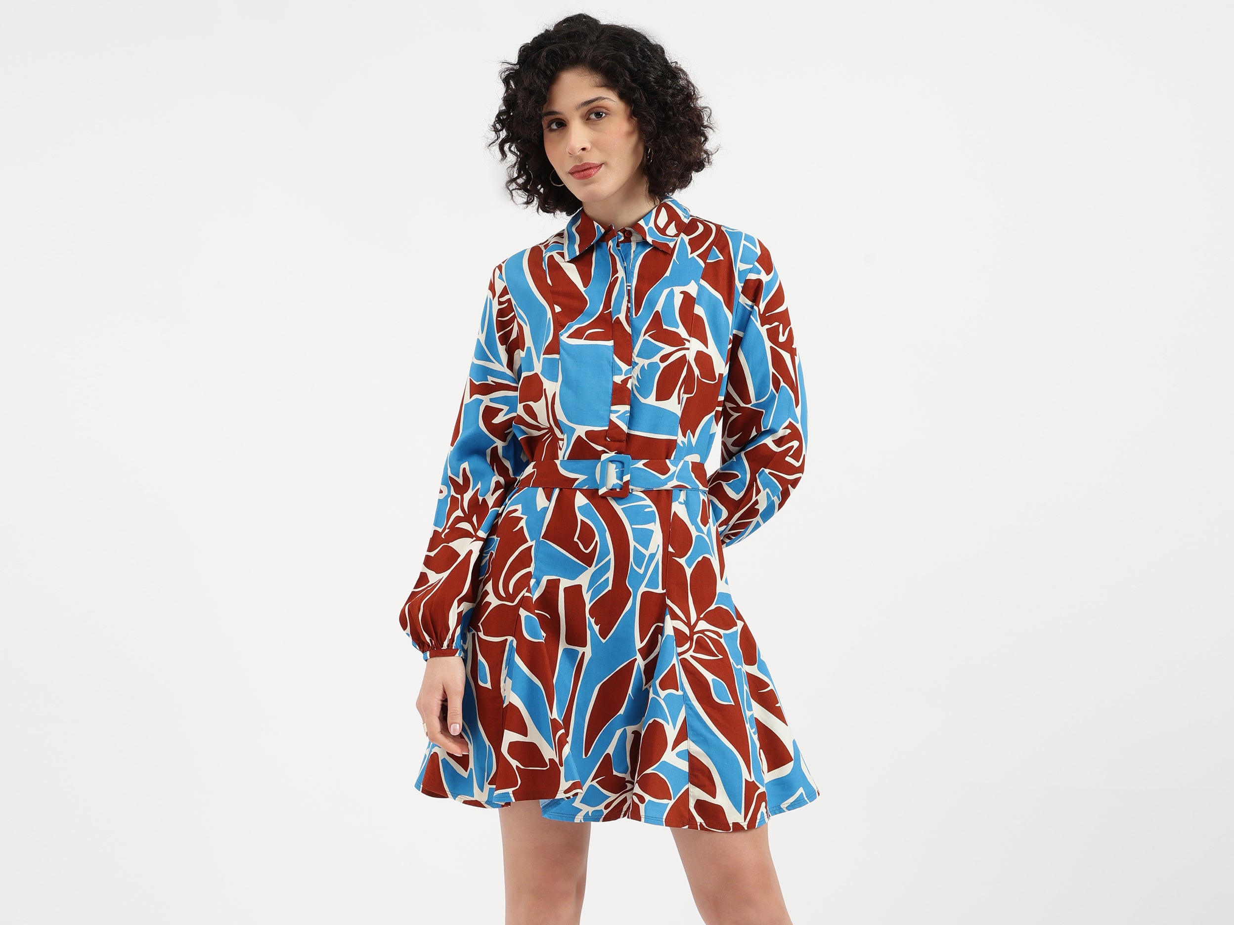 benetton shirt dress Women Regular Fit Spread Collar Solid Lace Detail Shirt Dress