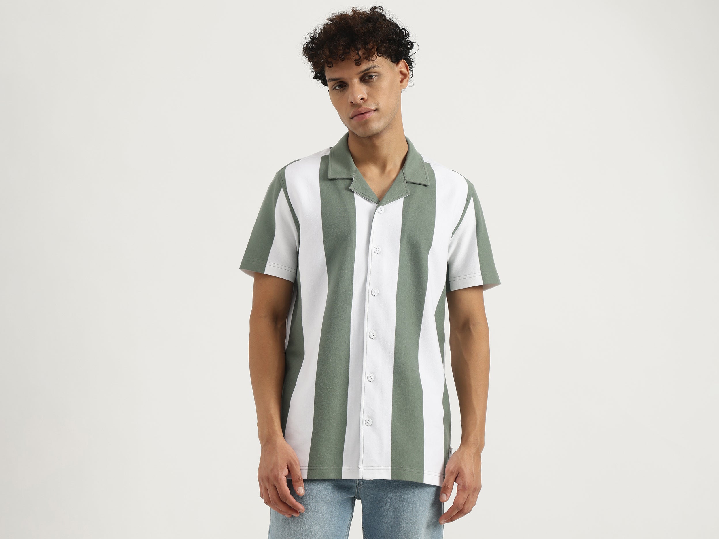 Relaxed Resort Collar Striped Shirt - Main Image
