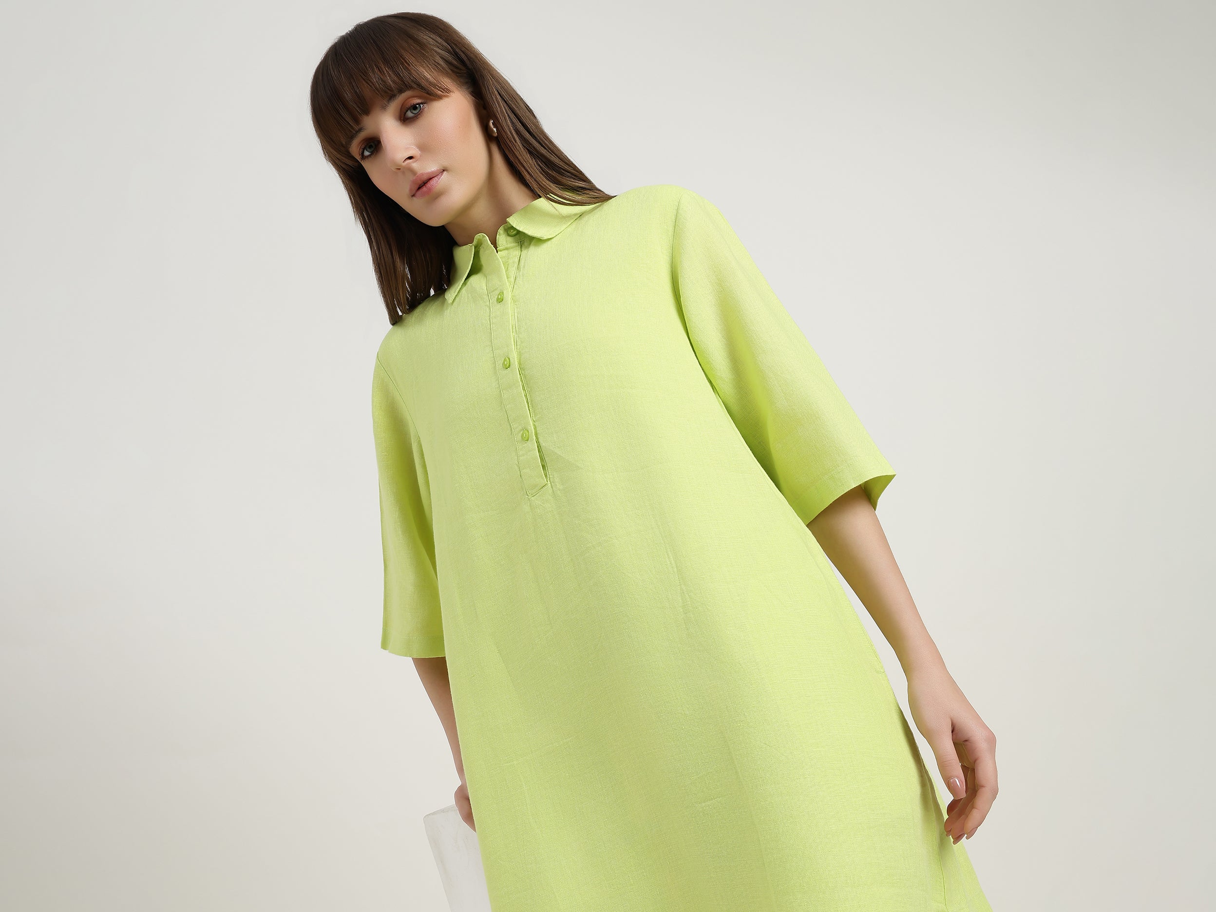 benetton green dress United Colors of Benetton. Botanical all-over print long-sleeve midi shirt dress