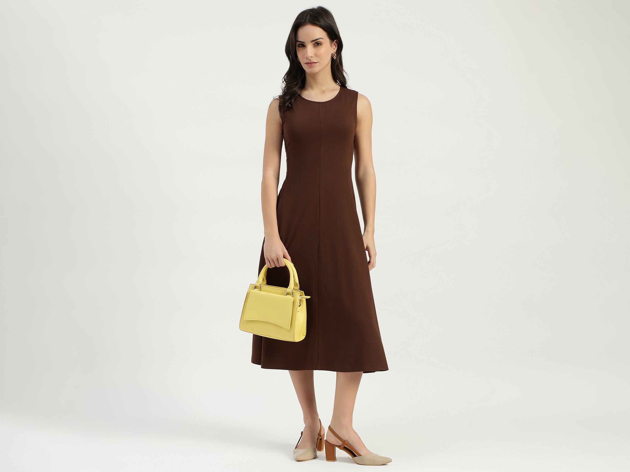 Women Round Neck Solid A-Line Dress United Colors of Benetton Store Women Round Neck Solid A-Line Dress United Colors of Benetton Store