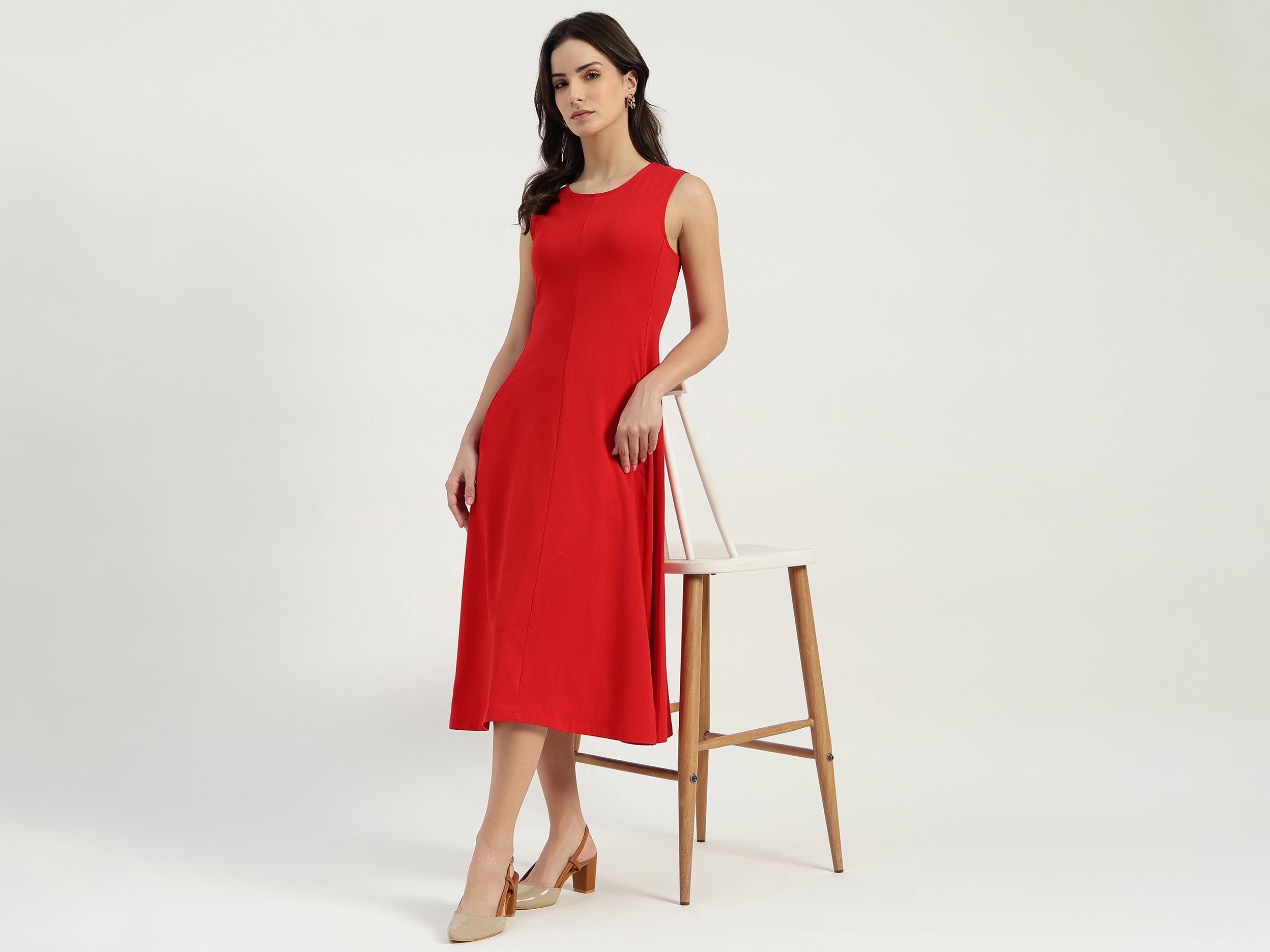 Women Round Neck Solid A-Line Dress United Colors of Benetton Store Women Round Neck Solid A-Line Dress United Colors of Benetton Store