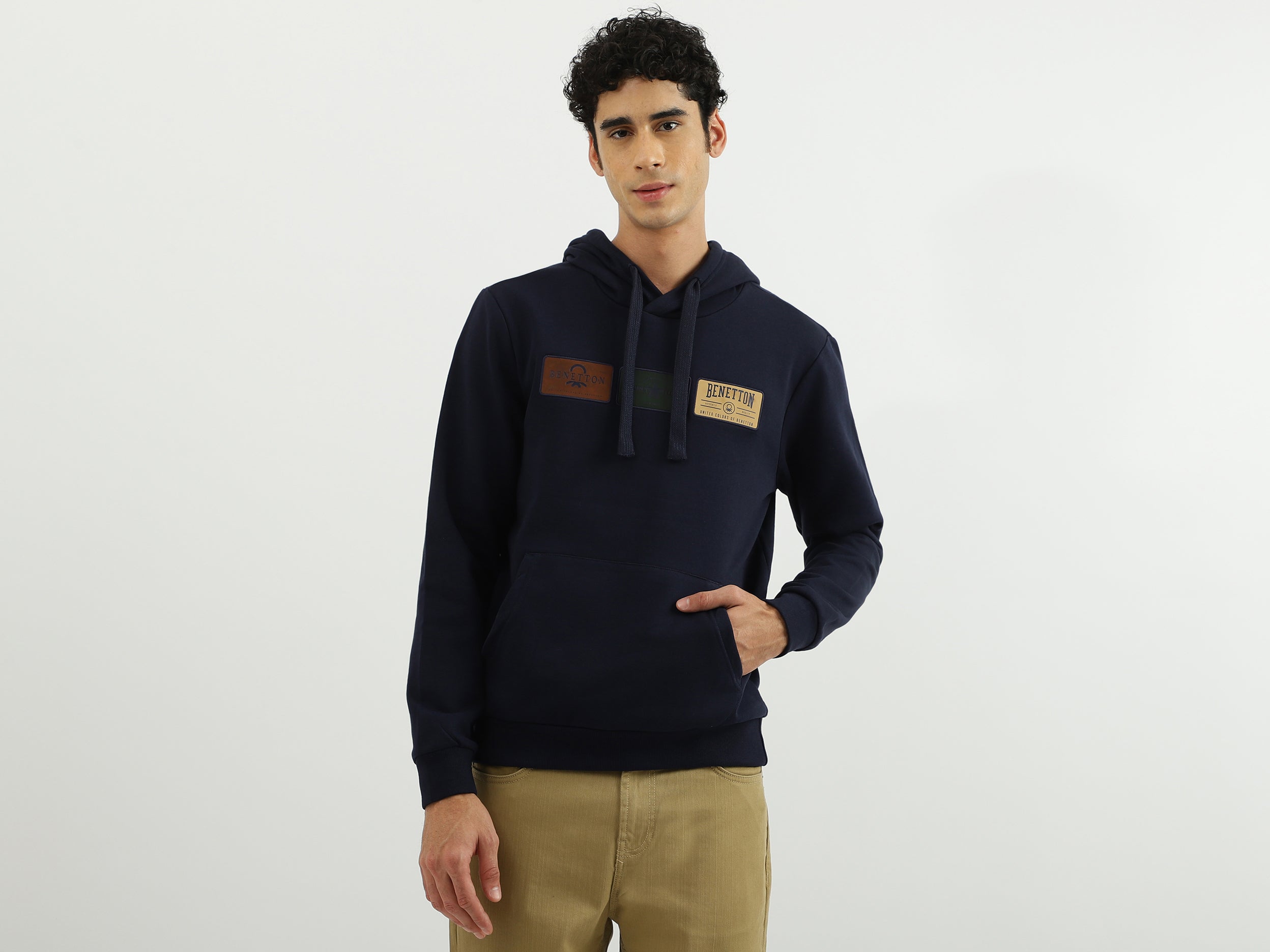 Men Solid Hooded Neck Sweatshirt - Main Image