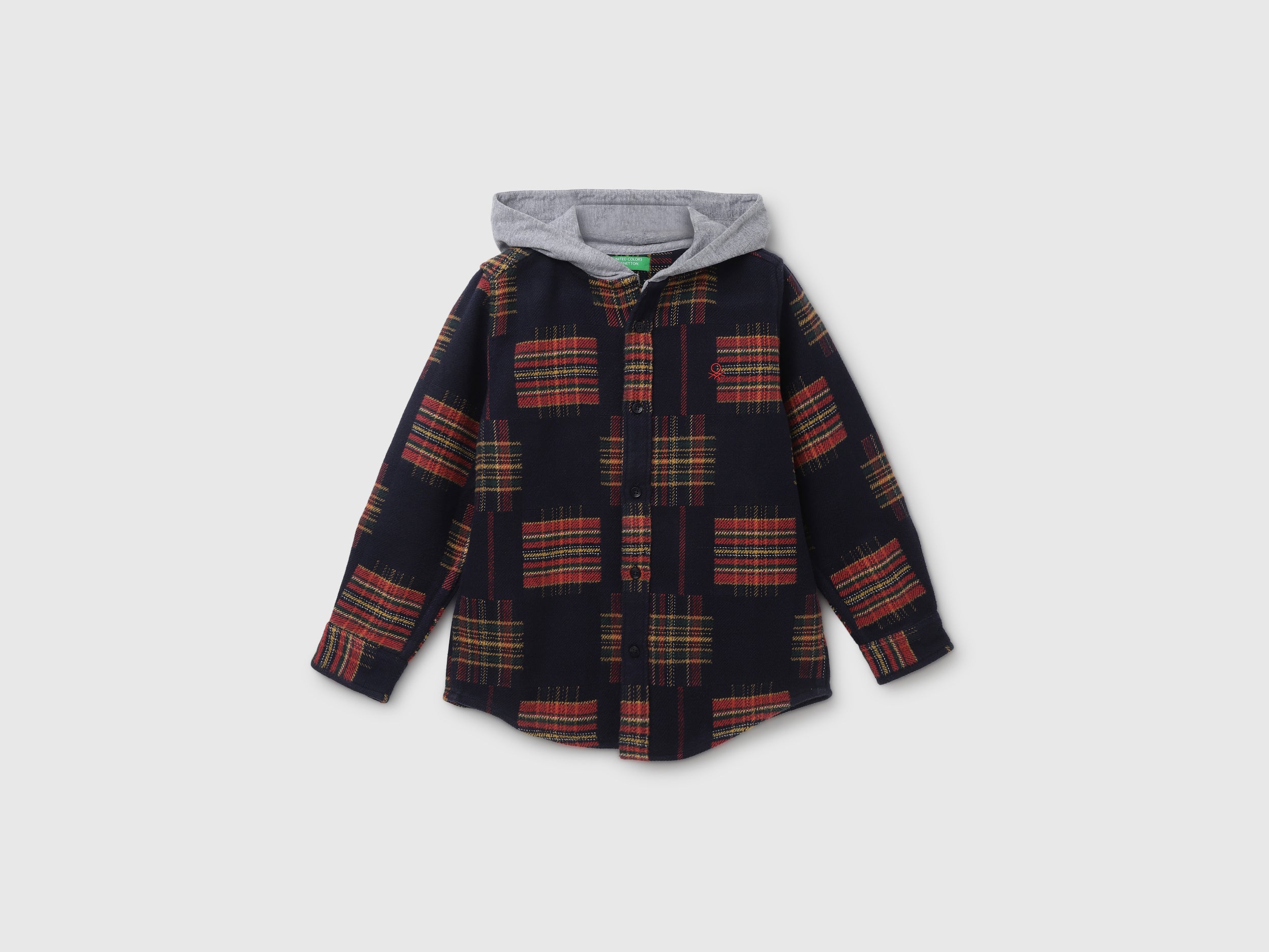 Jacket Long Check Shacket Boy's Regular Fit Hooded Neck Checked