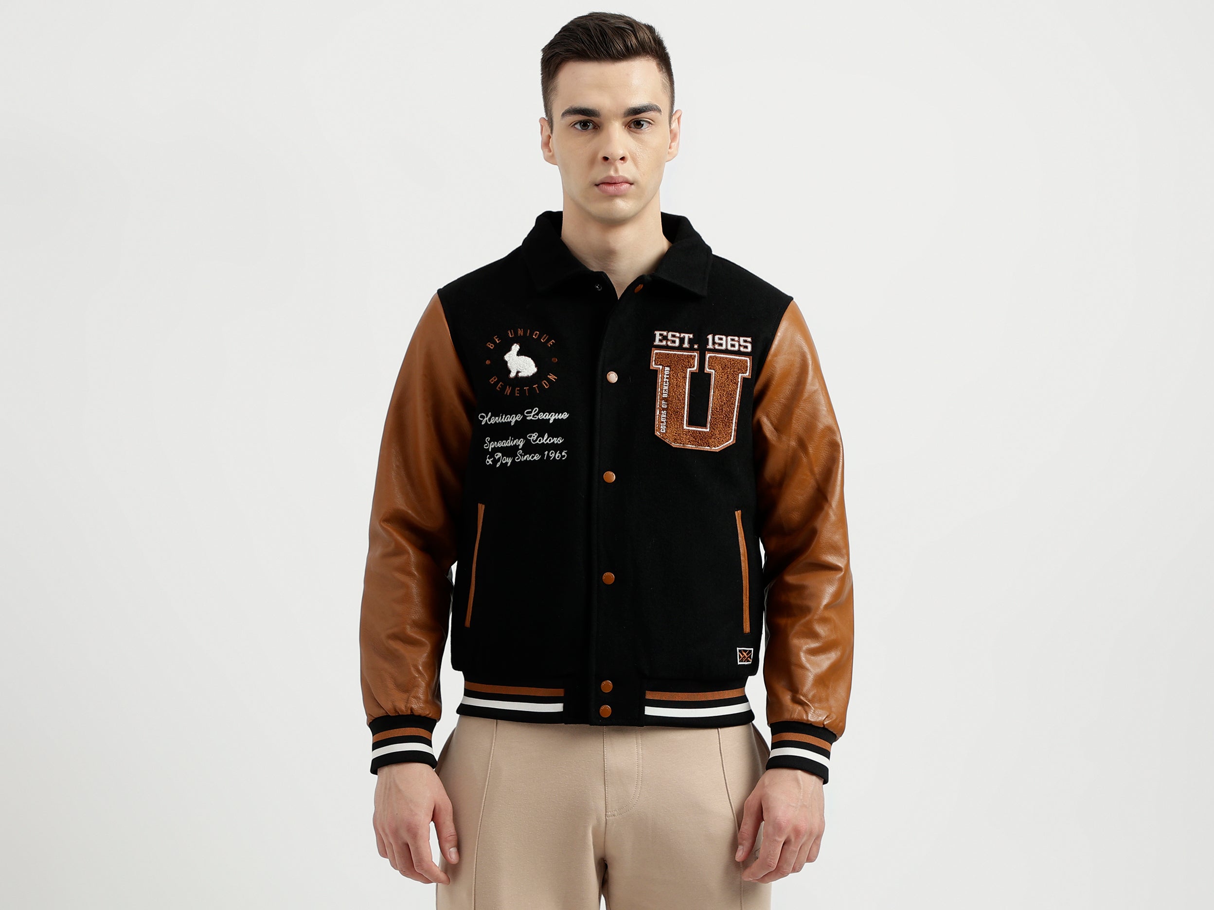 Men's Regular Fit Embroidered Varsity Jacket