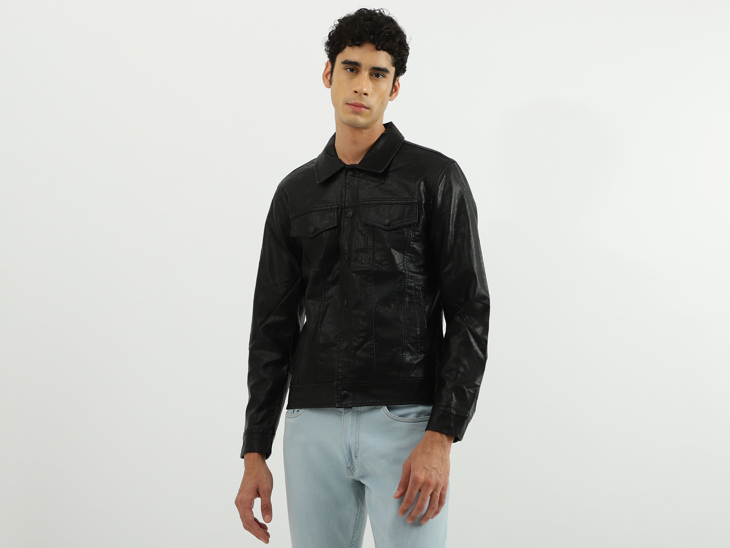 Men Solid Shirt Collar Jacket1