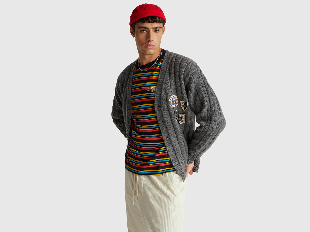 Men Stranger Things Cardigan In Pure Wool