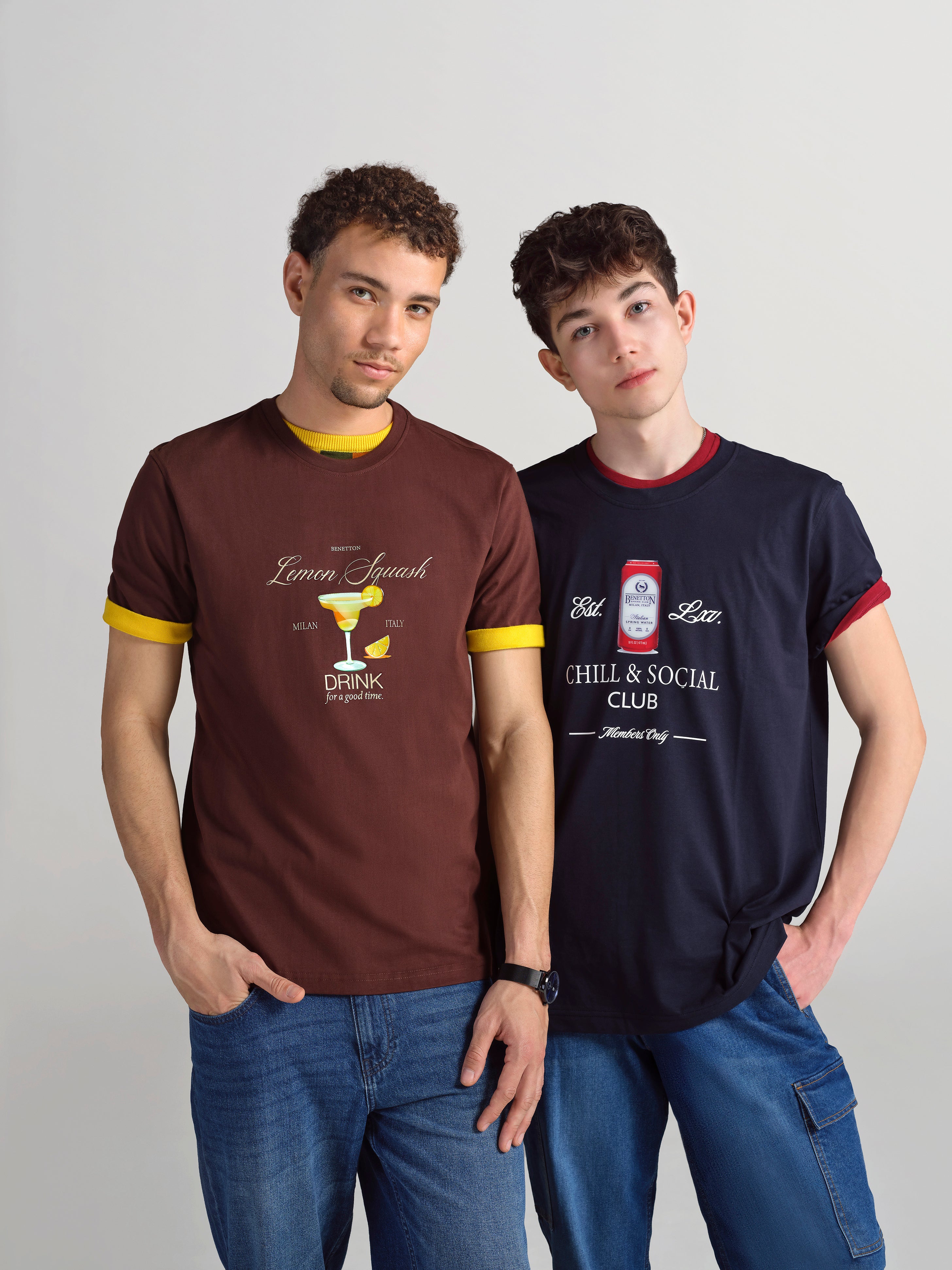 United Colors Of Benetton Ekru Erkek Krem u00100 Pamuk Önü ve Arkası Baskılı Logo