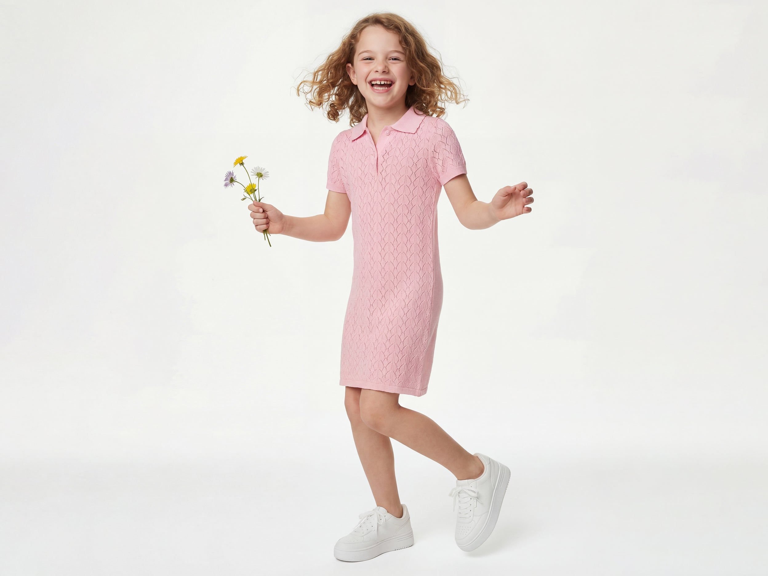 Girls Regular Fit Polo Neck Textured Dress