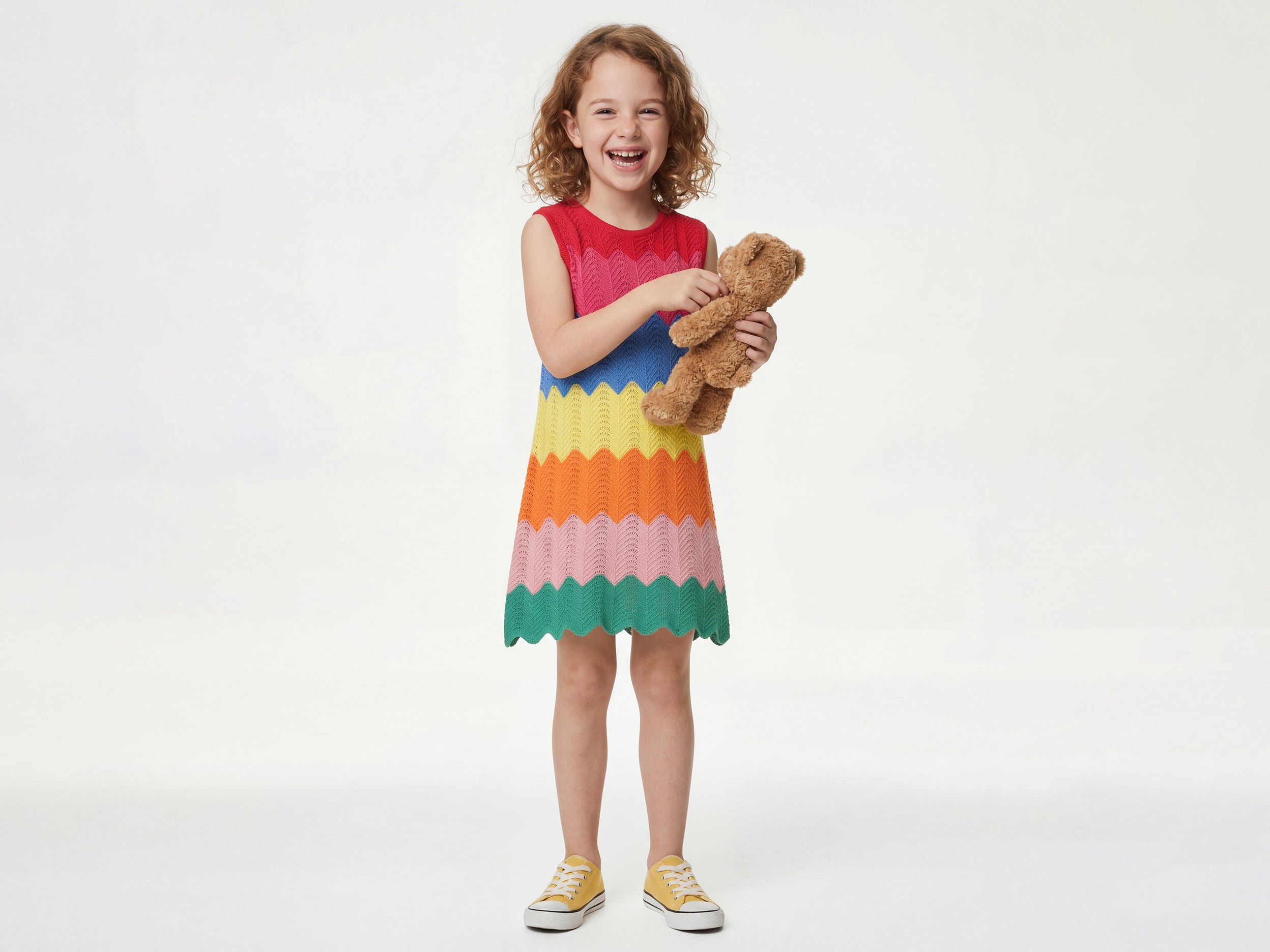 Girls Regular Fit Round Neck Textured Wavy Structure A-Line Dress