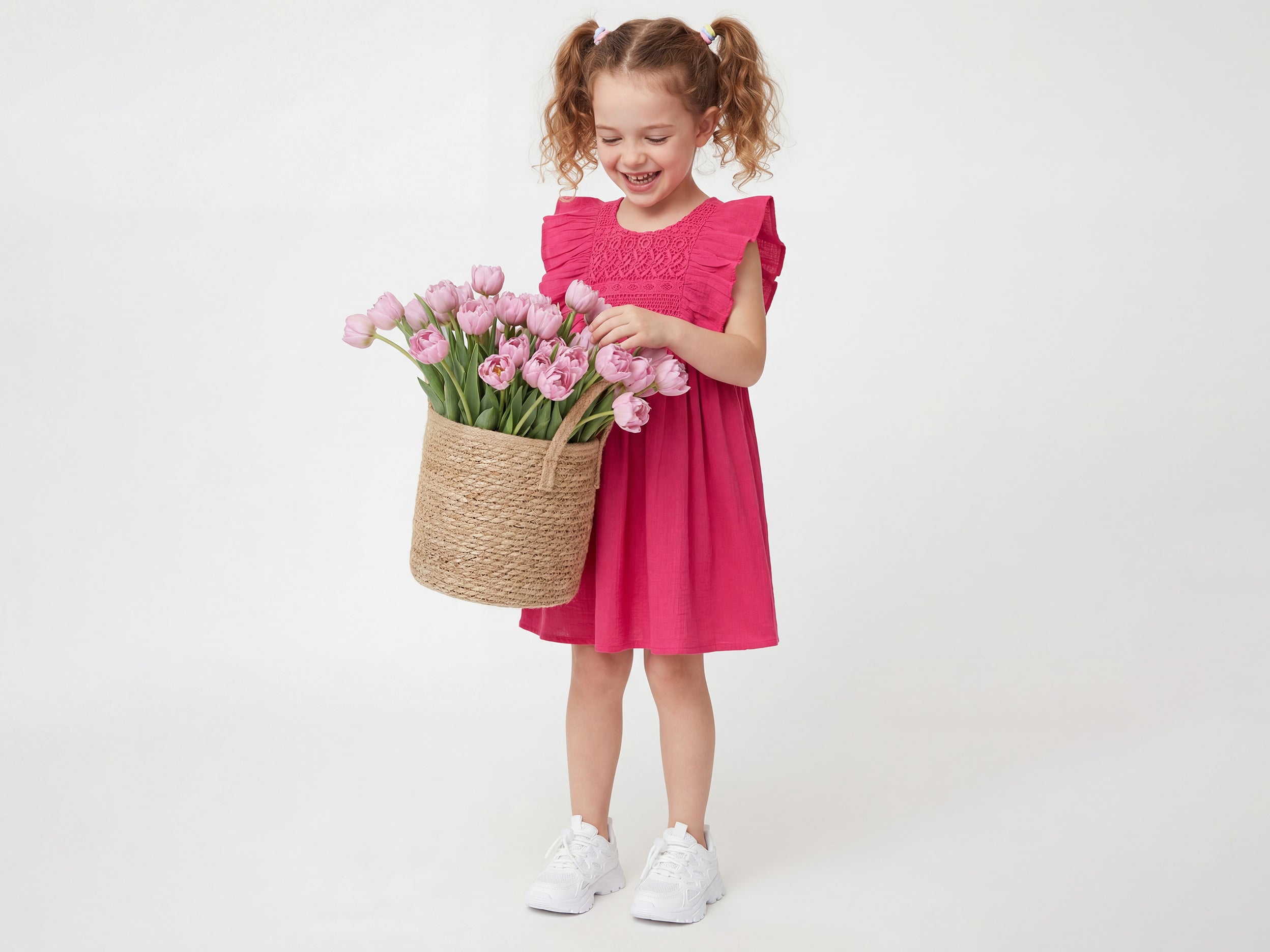 Girls Regular Fit Round Neck Crochet Dress