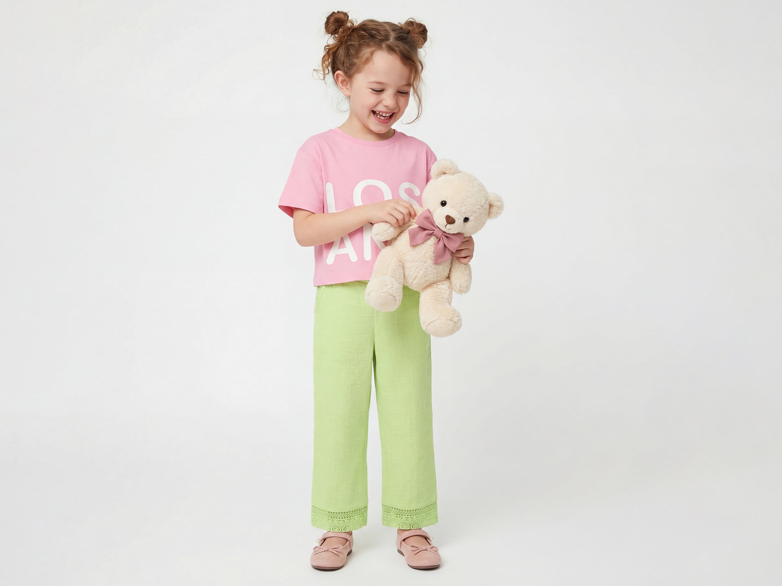 Girls Regular Fit Mid Rise Schiffli Embroidery Trousers