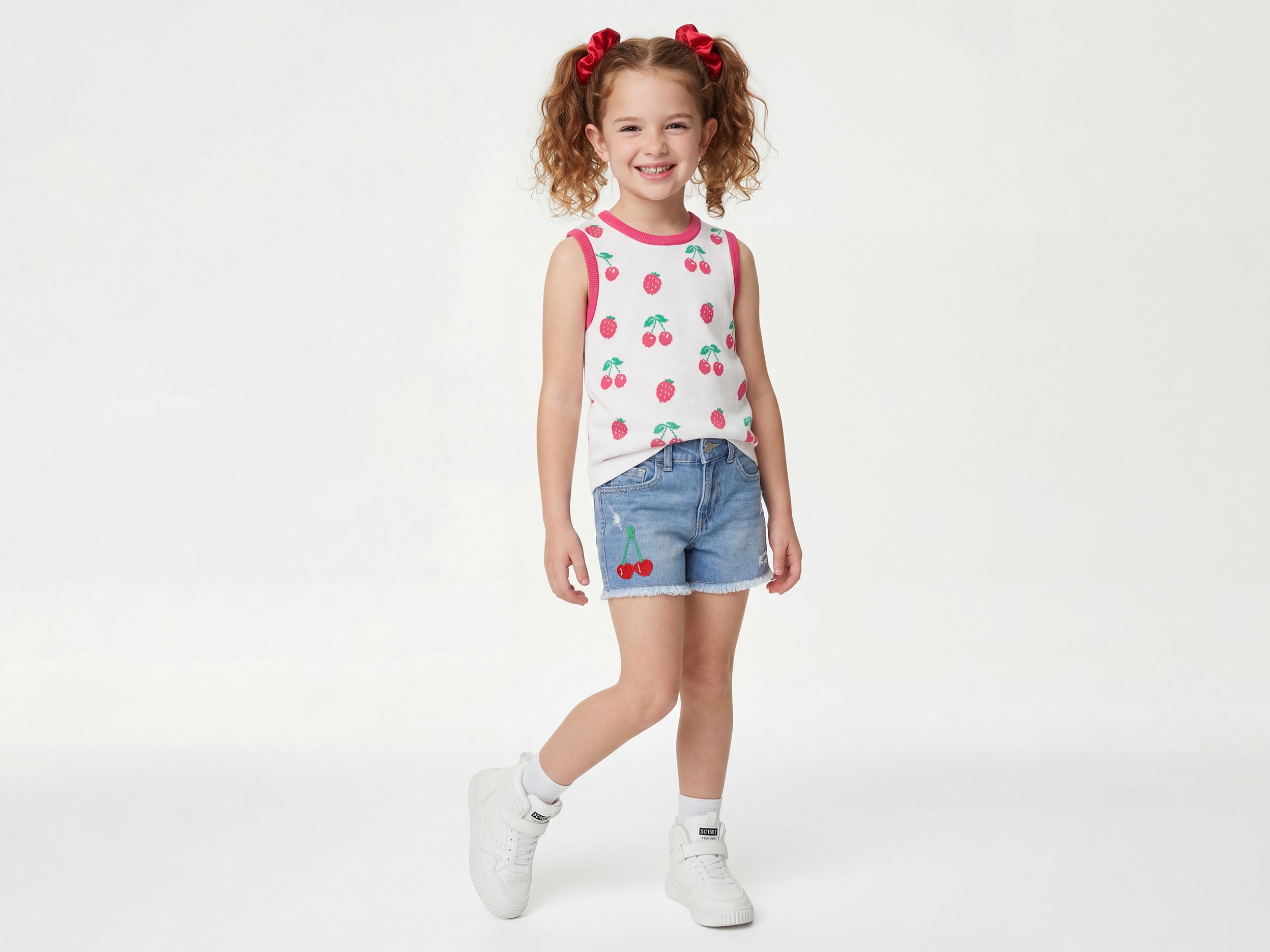 Girls Embroidered Regular Fit Denim Shorts
