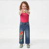 Girls Wide Leg Fit High Rise Floral Jeans