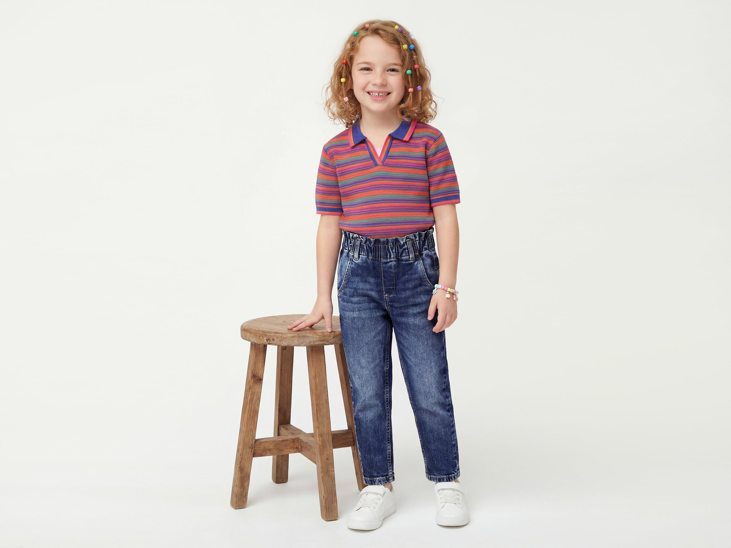 Girls Paperbag Fit Solid Mid Rise Jeans