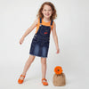 Girls Regular Fit Square Neck Embroidered Dungaree