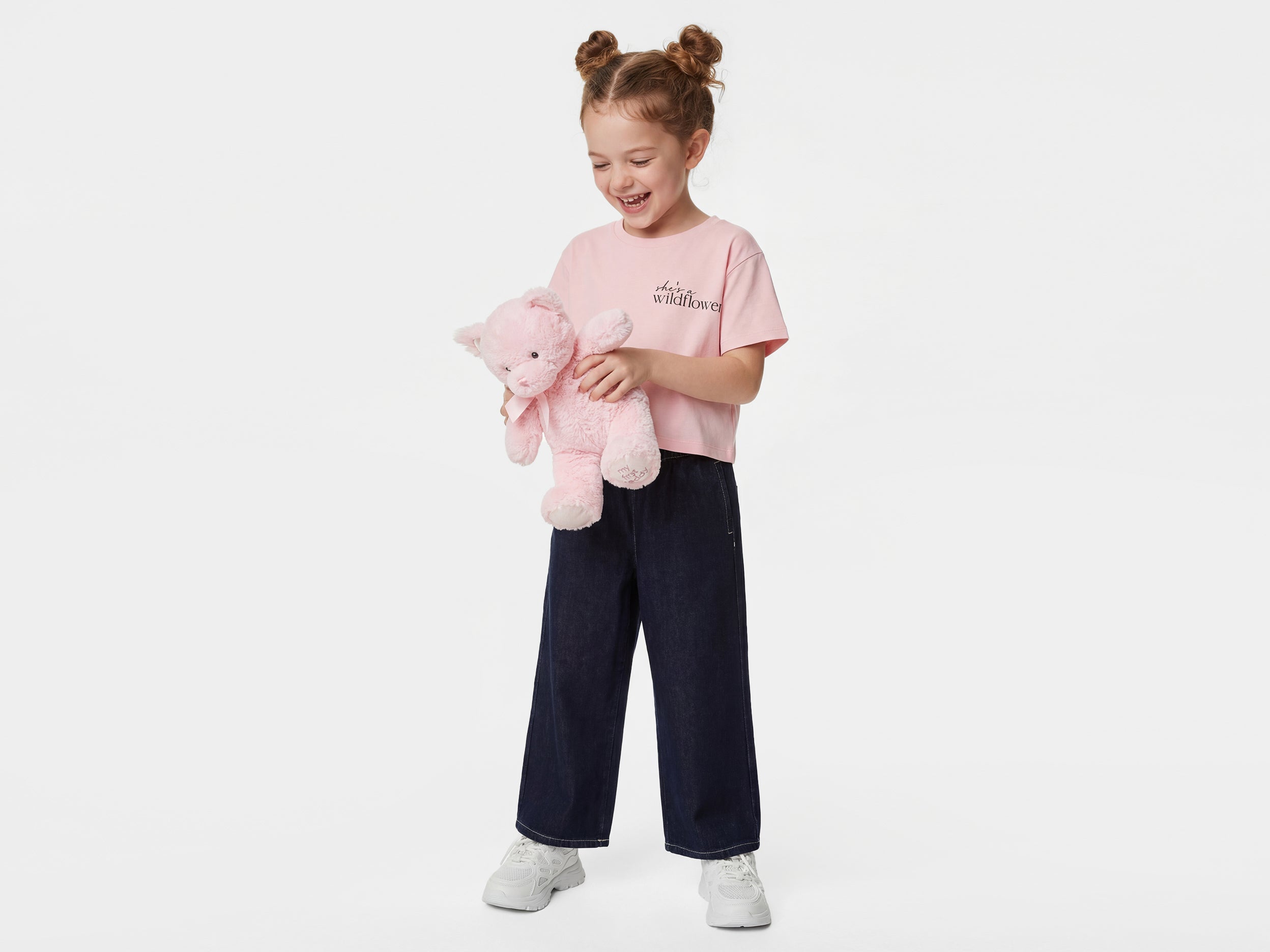 Girls Wide Leg Solid Mid Rise Jeans