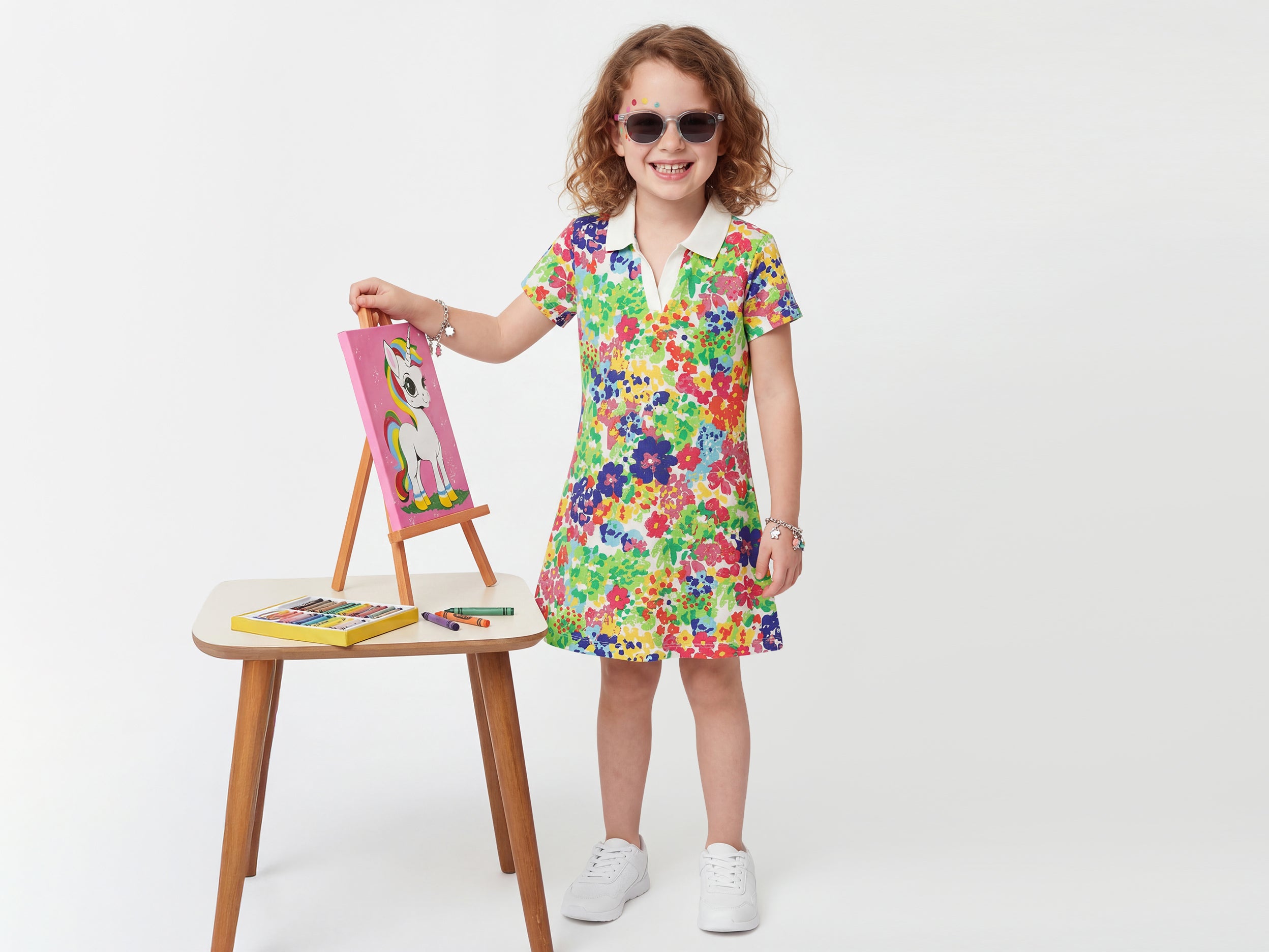 Girls Regular Fit Johny Collar Floral Polo Dress