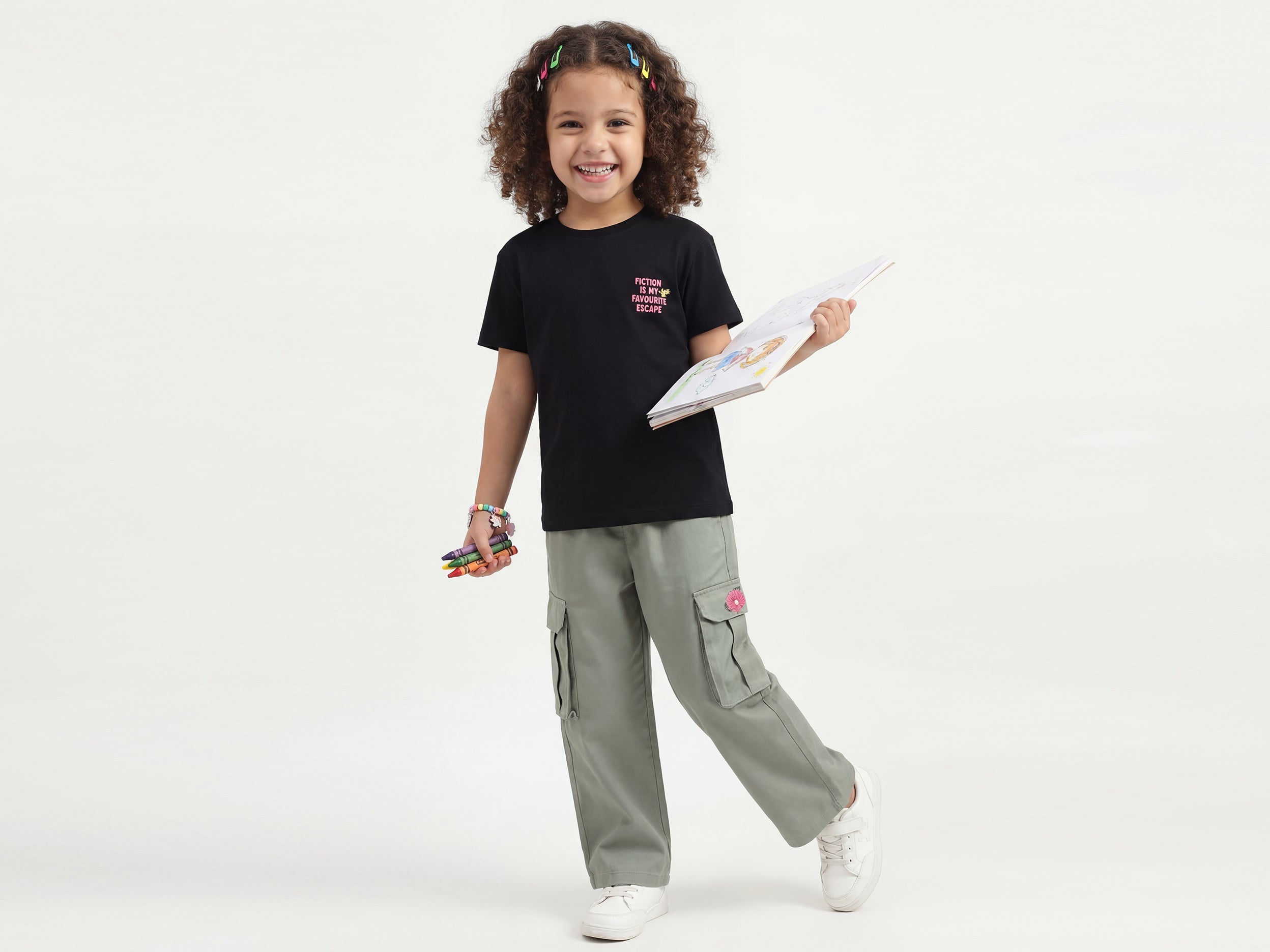 Girls Longline Fit Round Neck Graphic Fiction Is My Escape T-Shirt
