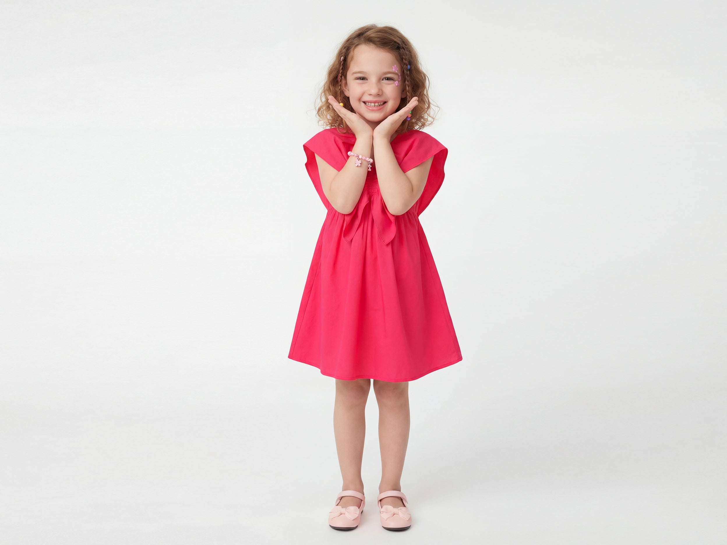Girls Regular Fit V-Neck Solid Poplin Dress