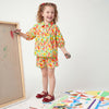 Girls Regular Fit Spread Collar Printed Cotton Slub Tulip Shirt