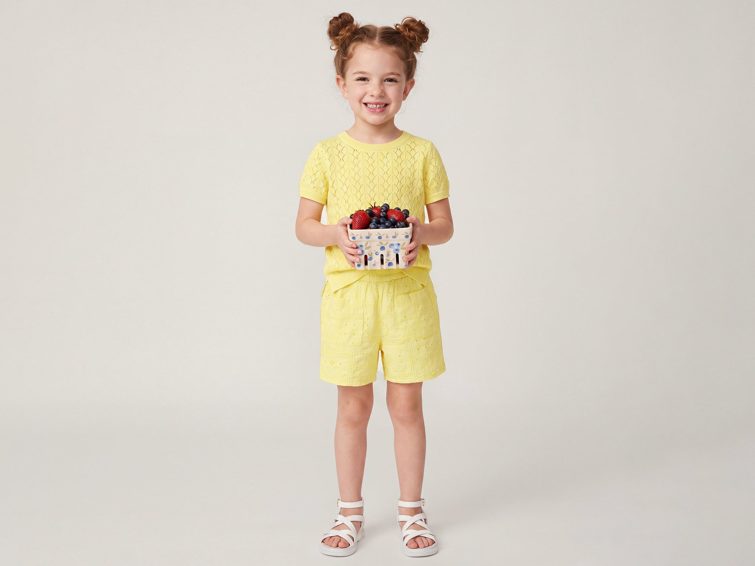 Girls Regular Fit Round Neck Pointelle Knit Sweater