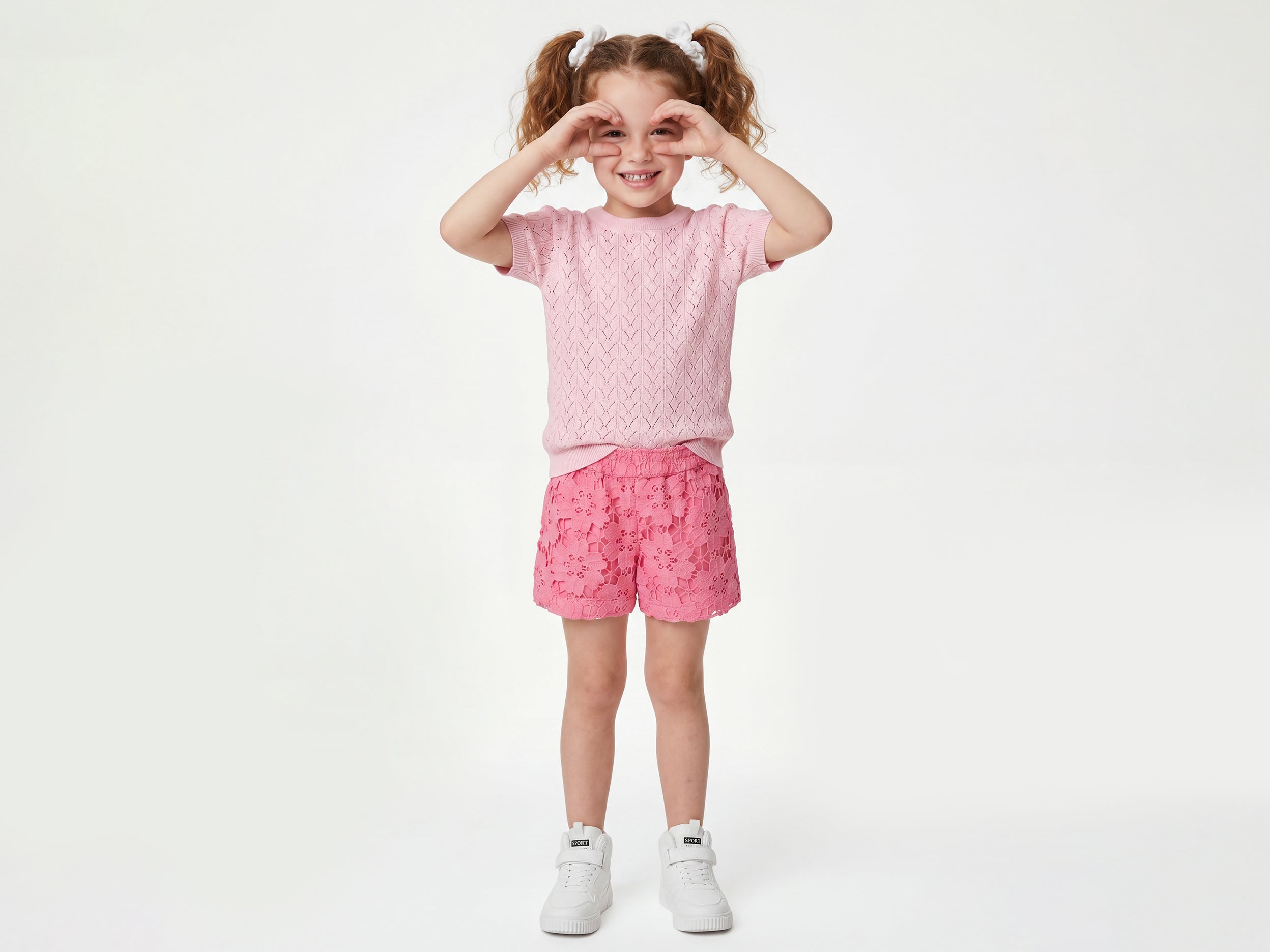Girls Regular Fit Round Neck Pointelle Knit Sweater