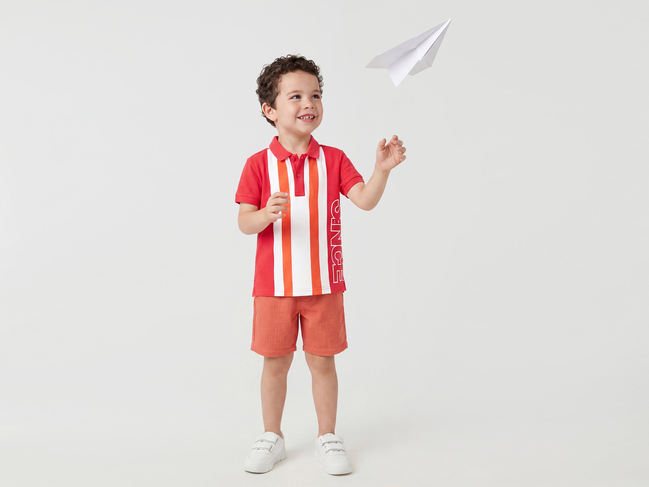 Boys Regular Fit Polo Neck Striped T-Shirt