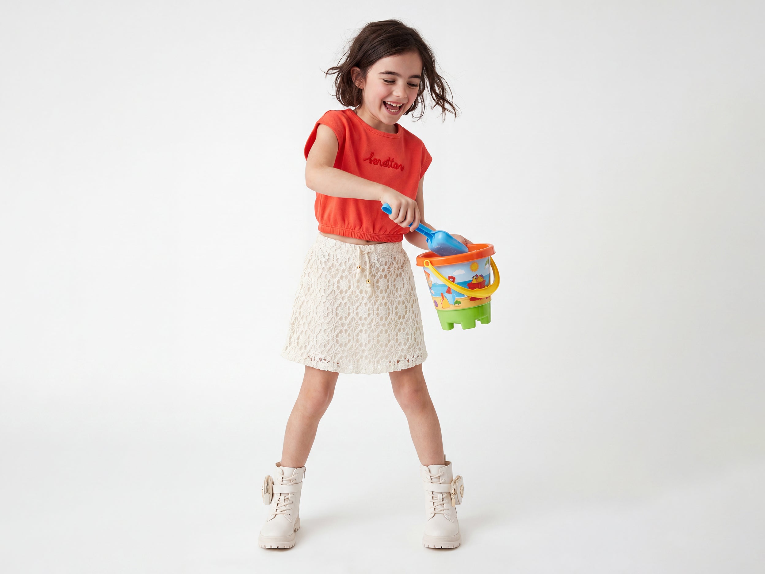 Girls Cropped Round Neck Solid Top