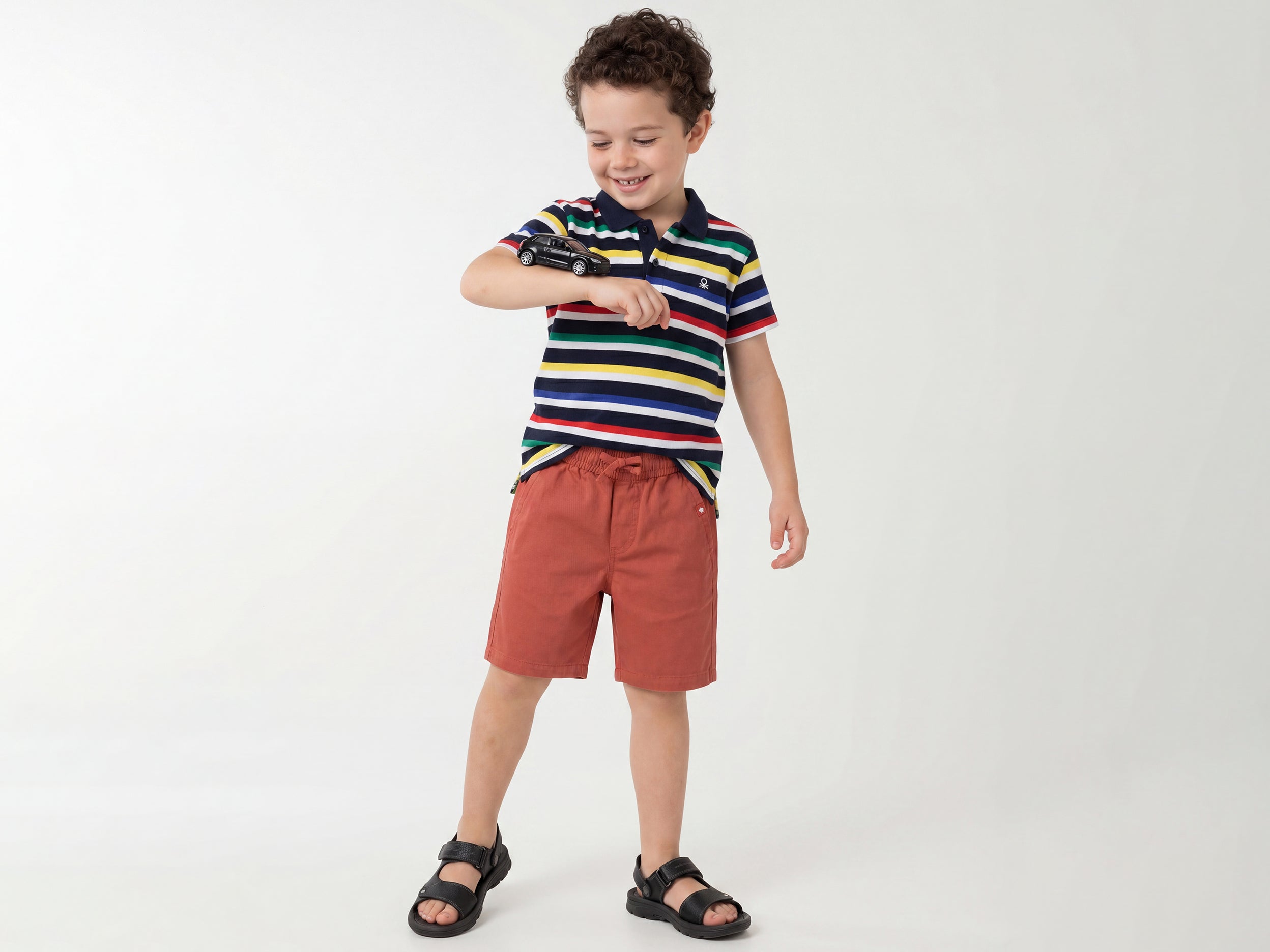 Boys Regular Fit Polo Neck Striped Tshirt