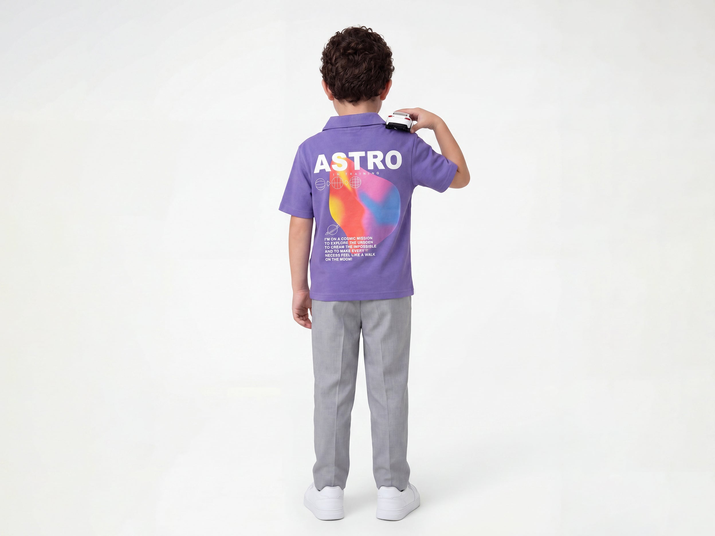 Boys Boxy Fit Resort Collar Typography Printed T-Shirt
