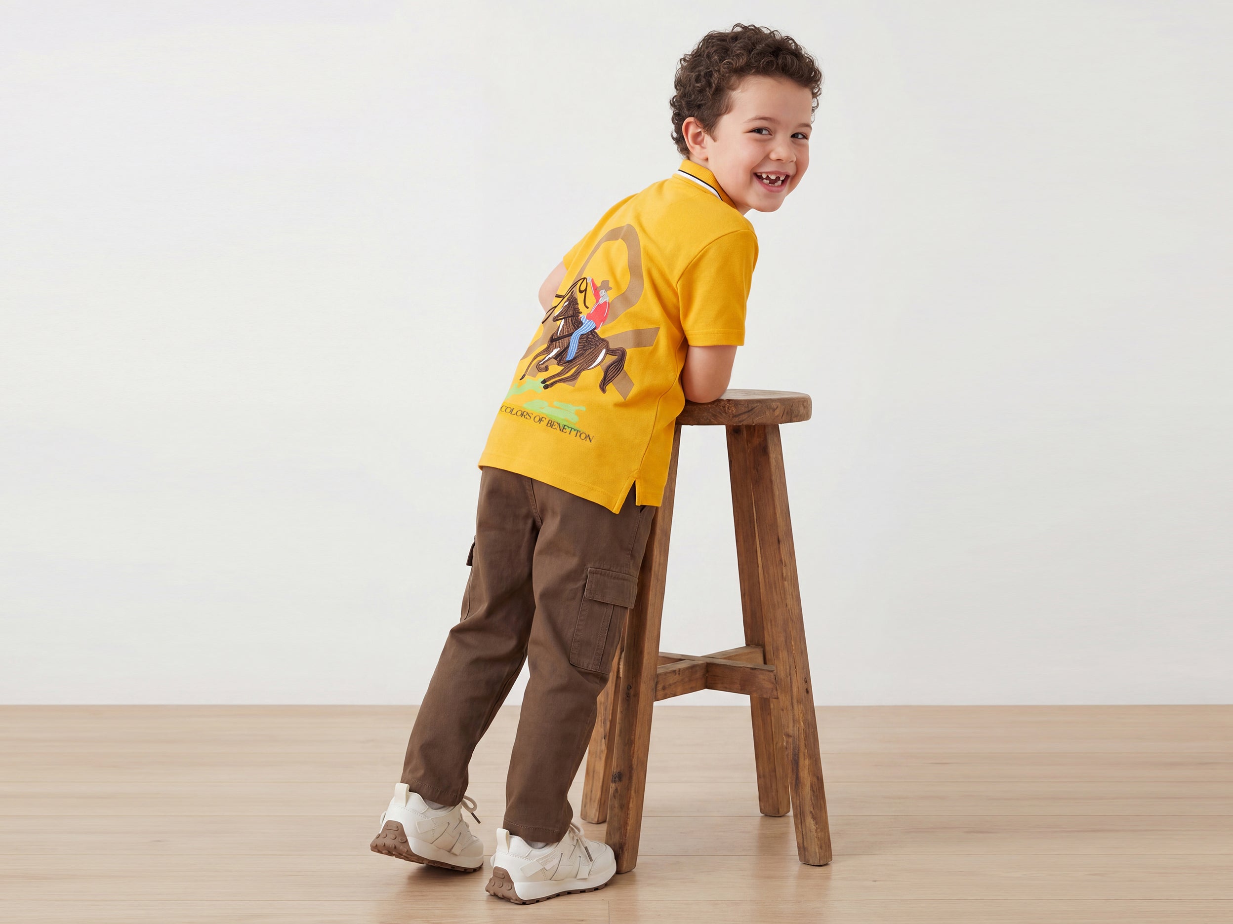 Boys Boxy Fit Polo Neck Embroidered T-Shirt