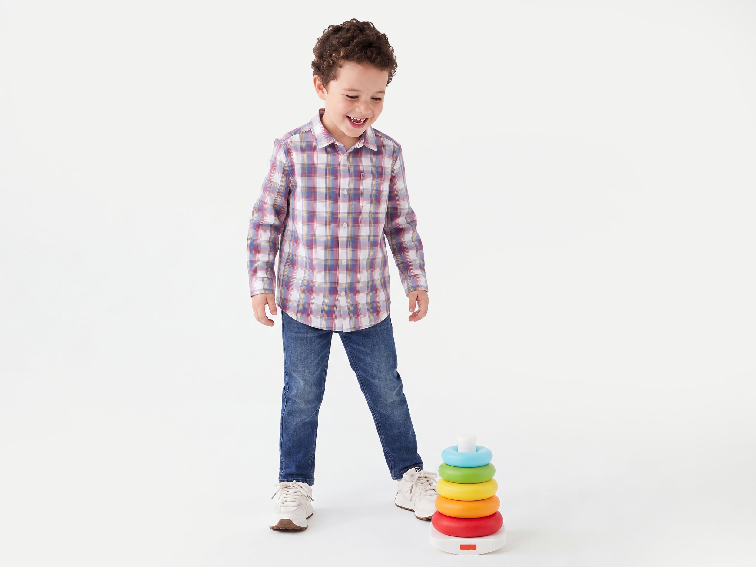 Boys Regular Fit Spread Collar Checkered Dobby Shirt
