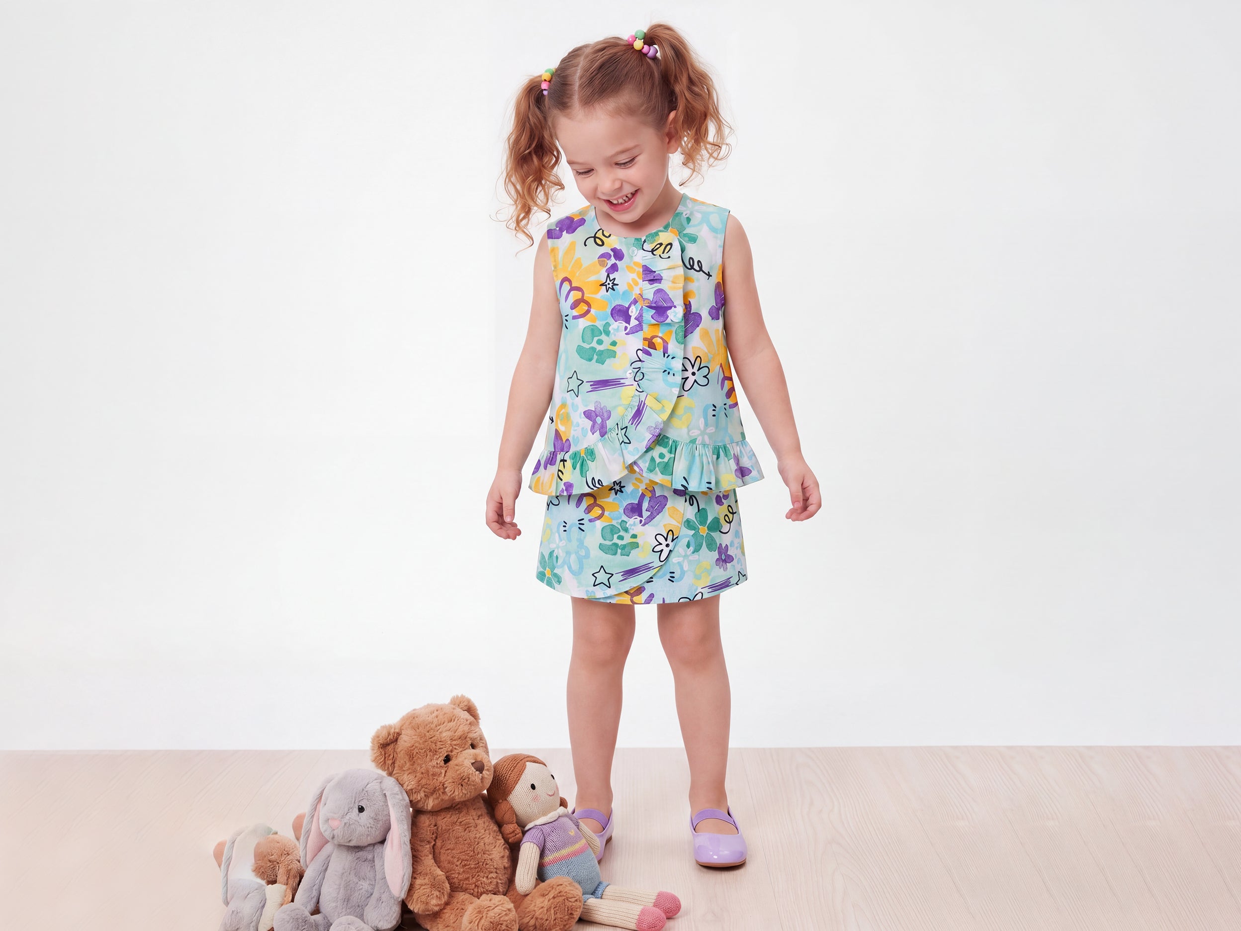 Girls Regular Fit Round Neck Printed Peplum Top