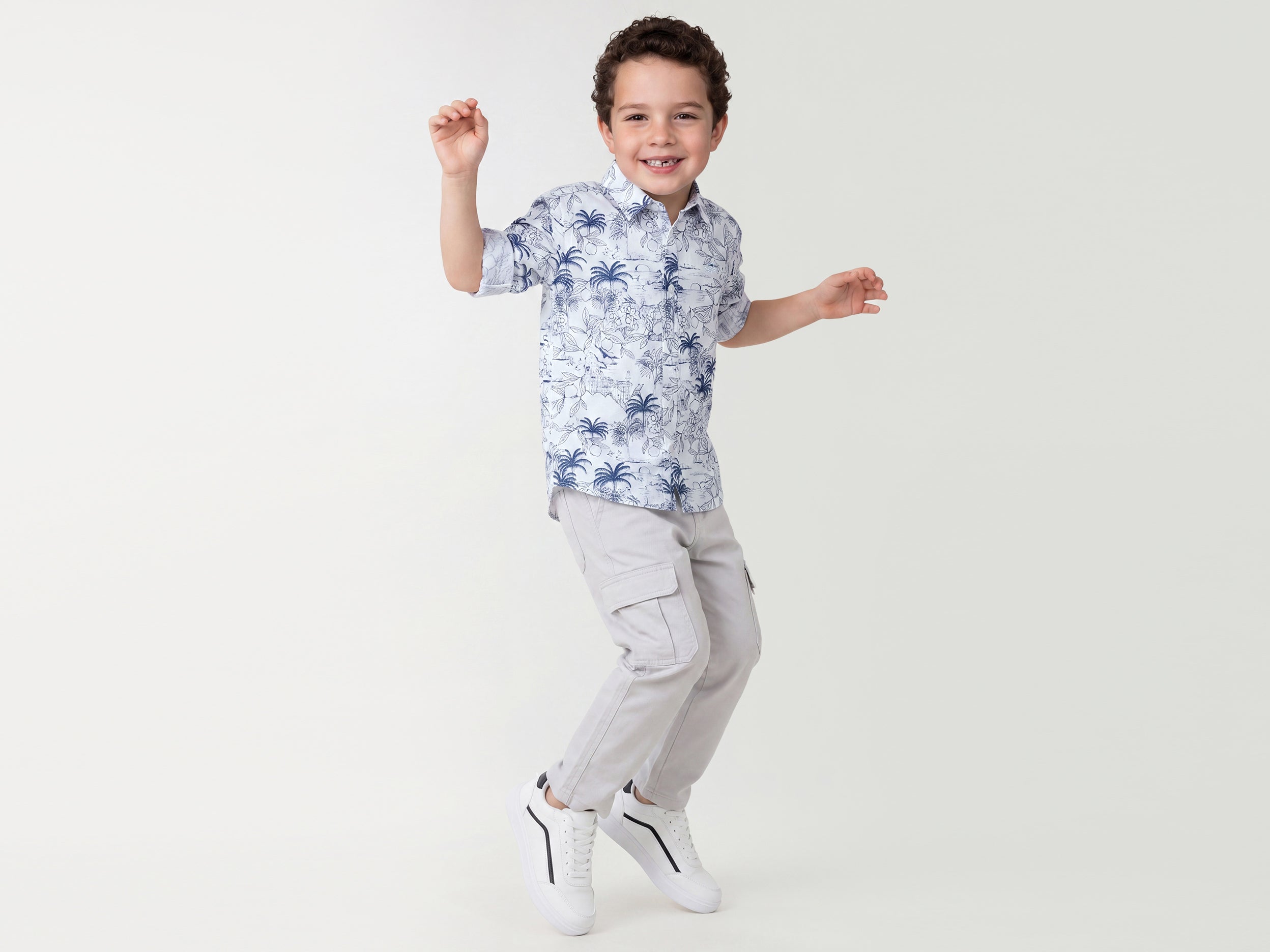 Boys Regular Fit Spread Collar Tropical Shirt