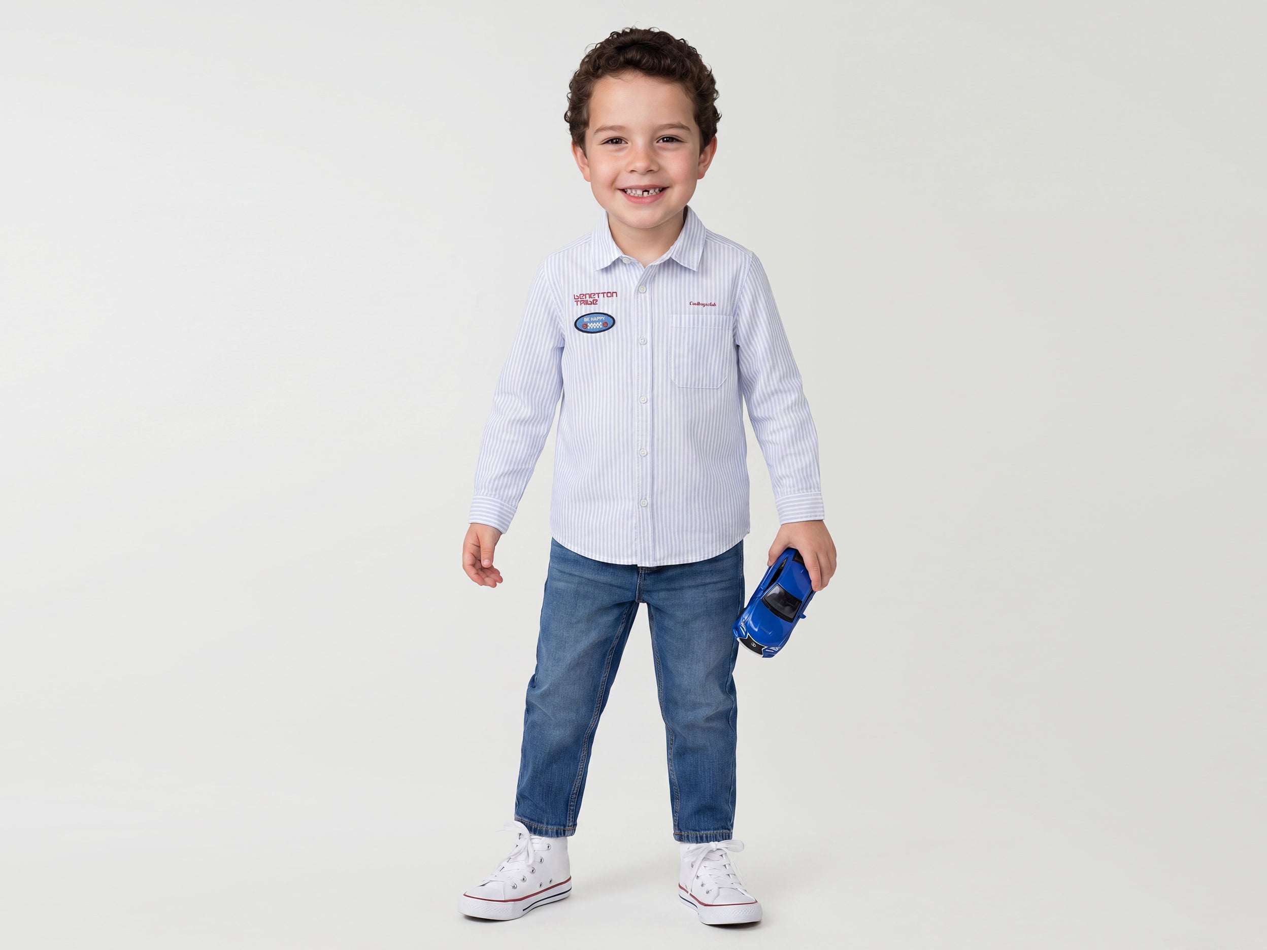 Boys Regular Fit Spread Collar Stripe Shirt