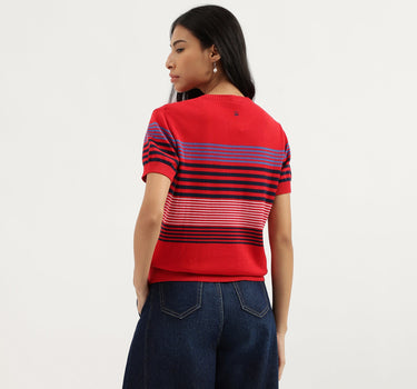 Round Neck Striped Knitted Top