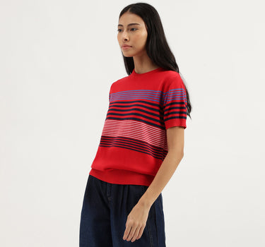 Round Neck Striped Knitted Top