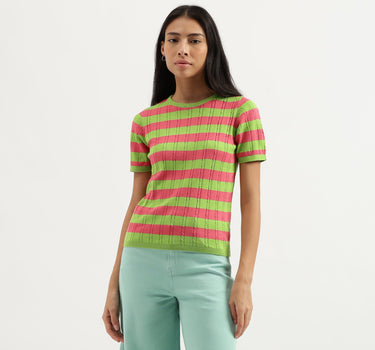 Round Neck Striped Knitted Top