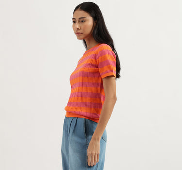 Round Neck Striped Knitted Top