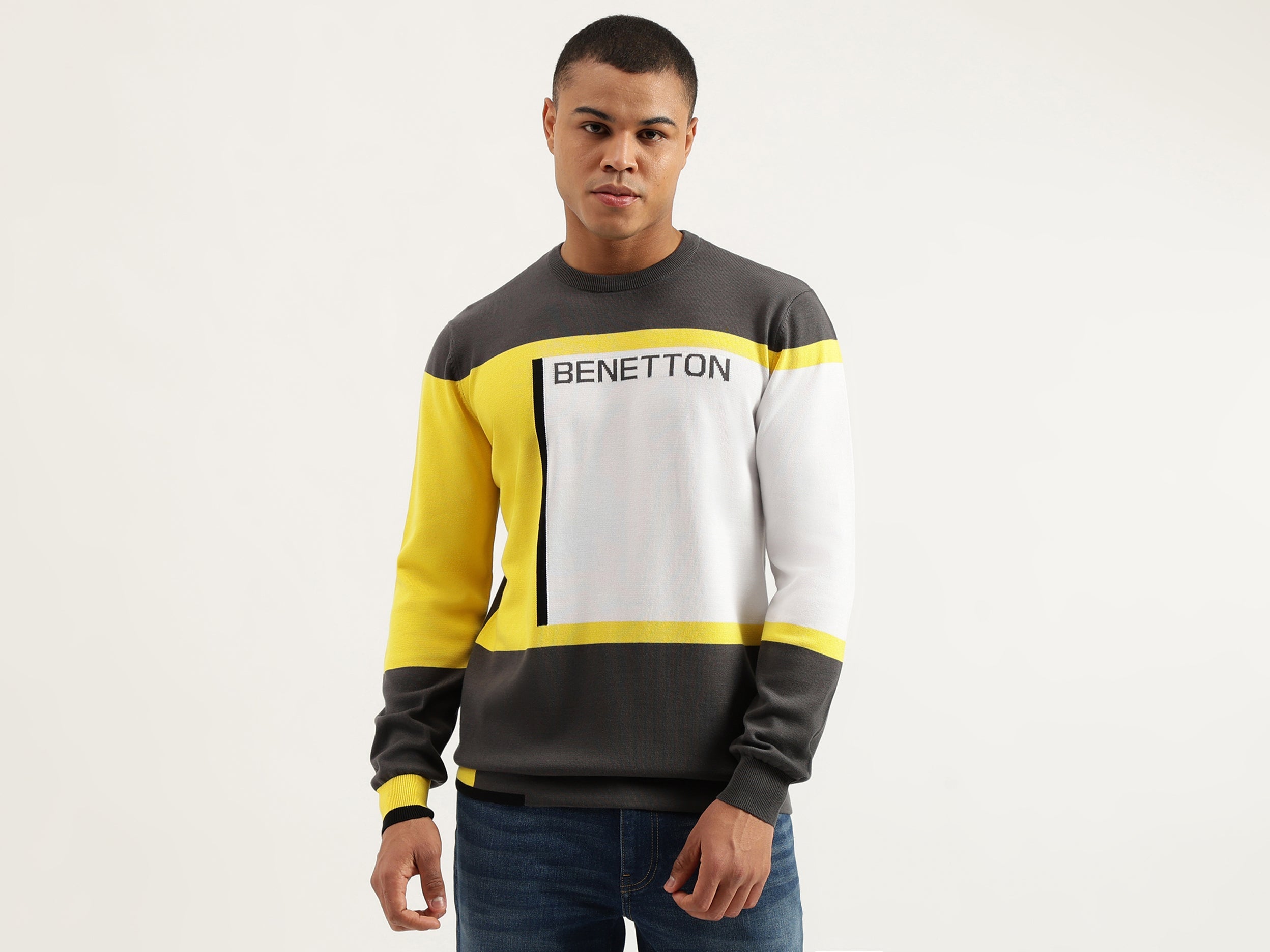 Regular Fit Crew Neck Color Block Pullover