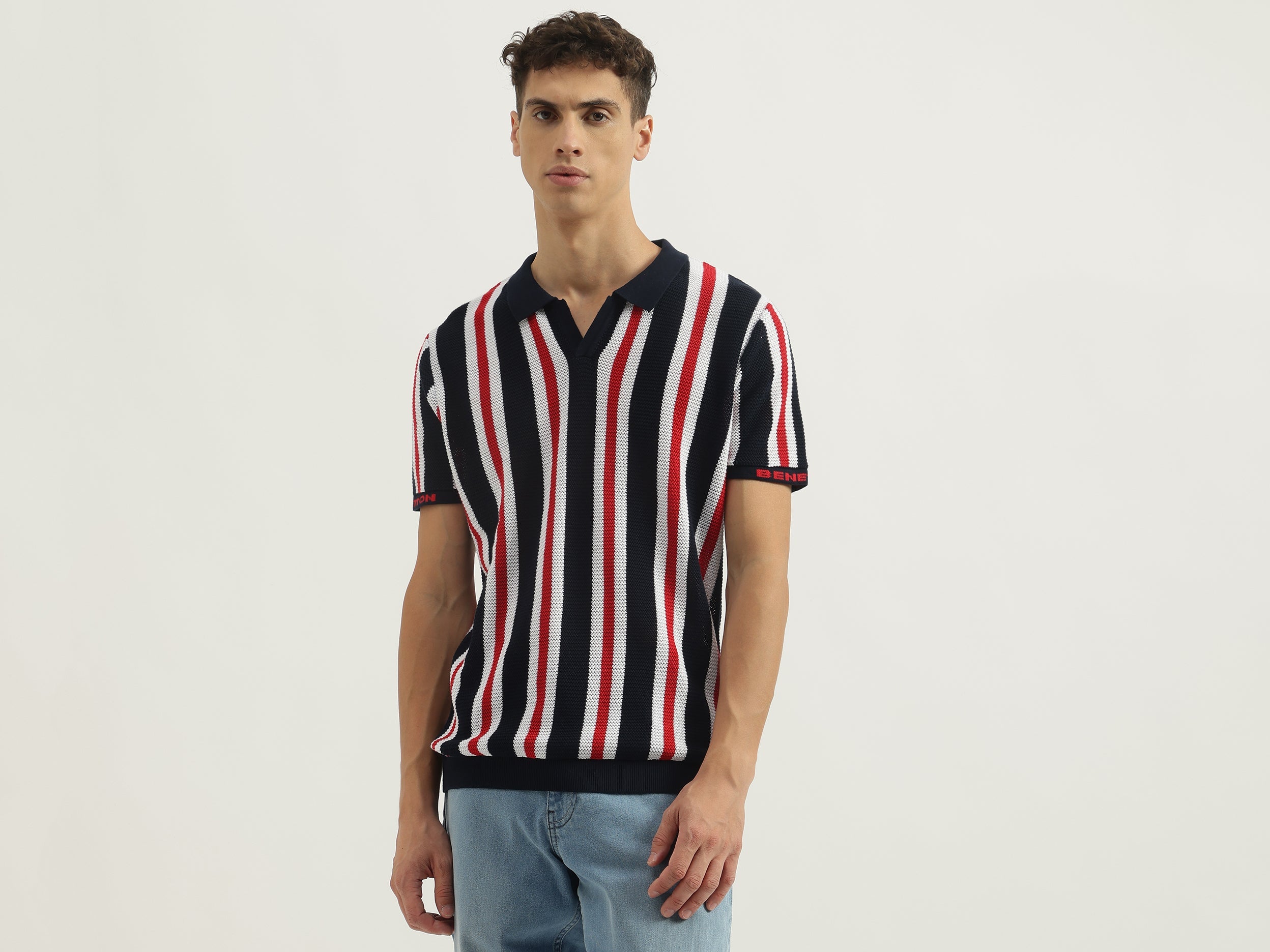 Regular Fit Polo Neck Striped Tshirt