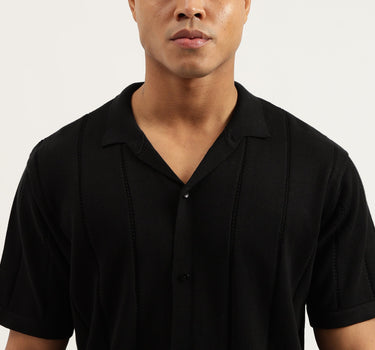 Regular Fit Polo Neck Self Design Tshirt