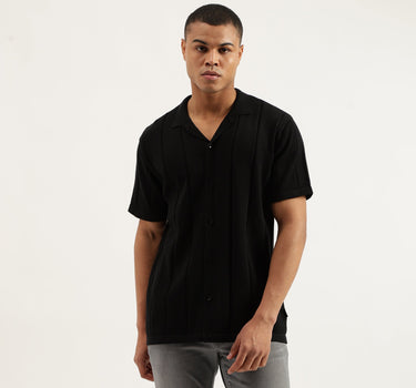 Regular Fit Polo Neck Self Design Tshirt