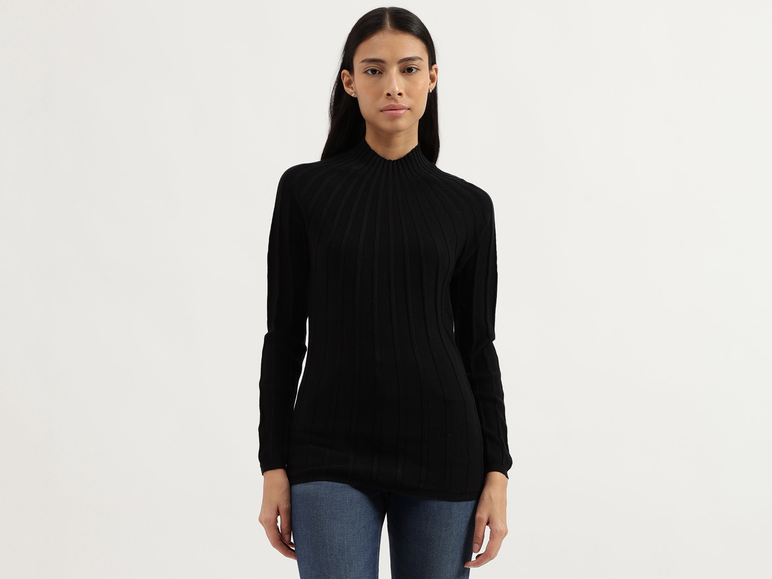 High Neck Ribbed Knitted Top