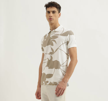 Regular Fit Polo Neck Floral Print Tshirt