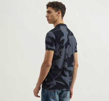 Regular Fit Polo Neck Floral Print Tshirt